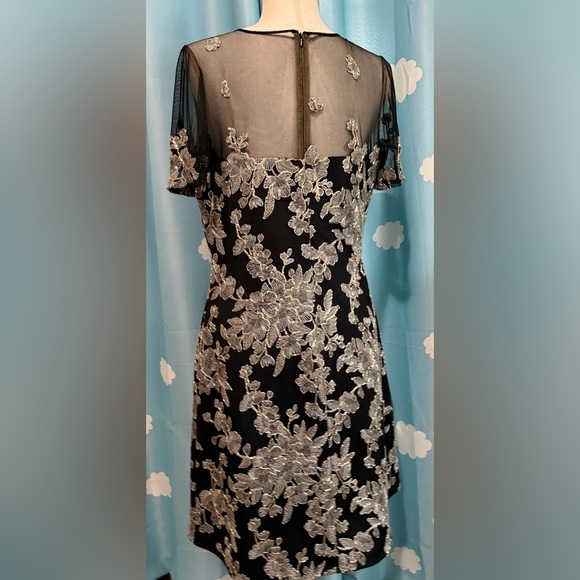 Tadashi Shoji lace gold appliqué sheer black dress- 12 - Picture 5 of 7